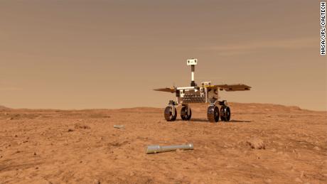 Esta ilustración muestra un concepto de cómo podría ser un rover para recolectar muestras de roca y suelo para el regreso a la Tierra en Marte. 