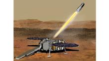 This illustration shows a concept of how the NASA Mars Ascent Vehicle, carrying samples, could be launched from the surface of Mars.