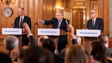 Boris Johnson gives a press conference from 10 Downing Street with his chief scientific adviser and chief medical officer.