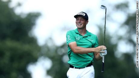 DUBLIN, OHIO - JULY 18: Viktor Hovland of Norway plays a shot on the ninth hole during the third round of The Memorial Tournament on July 18, 2020 at Muirfield Village Golf Club in Dublin, Ohio. (Photo by Jamie Squire/Getty Images)