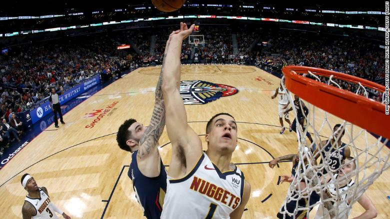 Porter Jr. is fouled by Lonzo Ball of the New Orleans Pelicans.