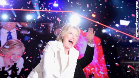 Democratic presidential nominee Hillary Clinton celebrates on July 28, 2016.