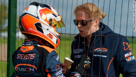 Ella Stevens, left, with race car driver Alice Powell.