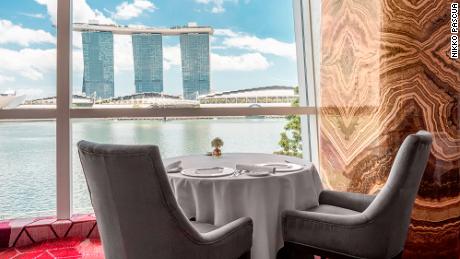 Saint Pierre overlooks Singapore&#39;s Marina Bay. It has now reopened in a reduced capacity, with social distancing guidelines in place. 
