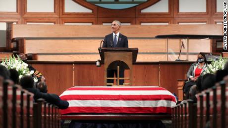 Obama at Ebenezer Baptist Church in Atlanta, Thursday, July 30, 2020.