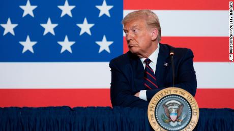 US President Donald Trump participates in a roundtable discussion on donating plasma at the American Red Cross National Headquarters on July 30, 2020 in Washington, DC. 