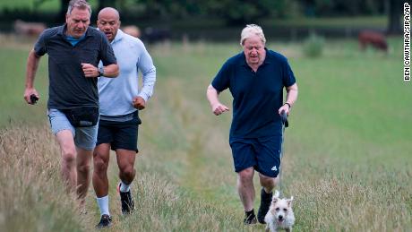 British Prime Minister Boris Johnson is seen jogging on July 29.