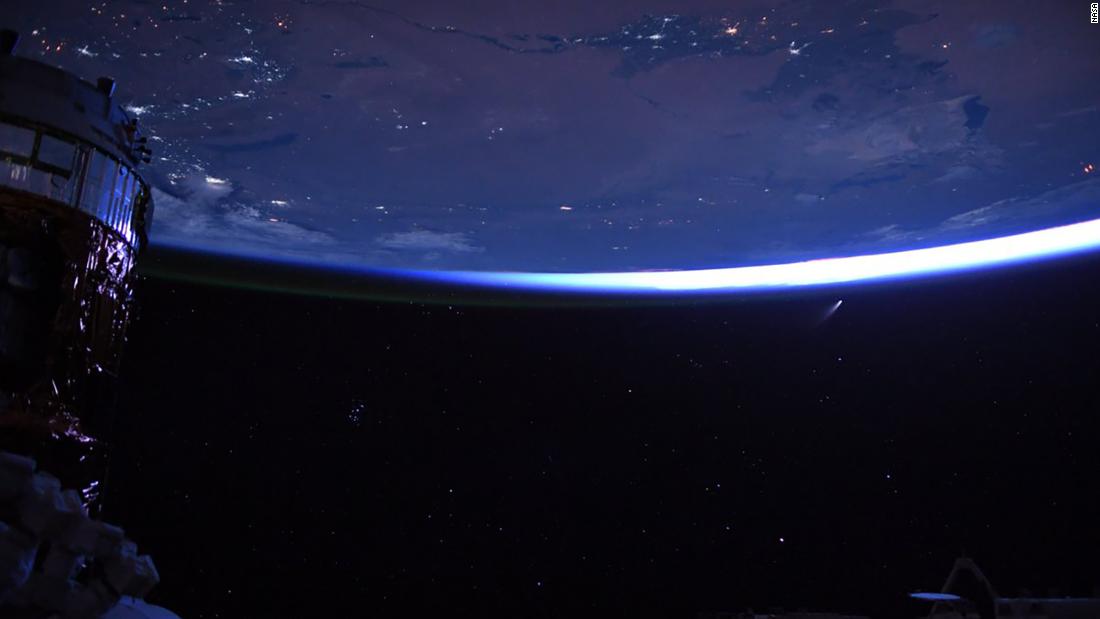 &quot;Night sky, just before dawn from @Space_Station. Stars, cities, spaceships, and a comet!&quot; Behnken wrote on July 9.