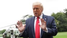 WASHINGTON, DC - JULY 31:  U.S. President Donald Trump speaks to members of the press prior to a Marine One departure from the South Lawn of the White House July 31, 2020 in Washington, DC. President Trump is travelling to Florida to attend campaign events and a COVID-19 response and storm preparedness roundtable. (Photo by Alex Wong/Getty Images)