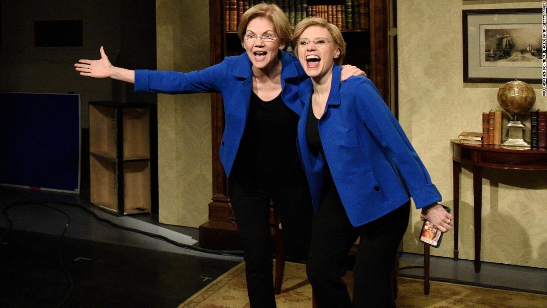 Warren &lt;a href=&quot;https://www.cnn.com/2020/03/08/media/snl-fox-news-coronavirus/index.html&quot; target=&quot;_blank&quot;&gt;appears on &quot;Saturday Night Live&quot;&lt;/a&gt; with actress Kate McKinnon, playing Warren, in March 2020. &quot;I wanted to put on my favorite outfit to thank you for all you&#39;ve done in your lifetime,&quot; McKinnon said. &quot;I&#39;m not dead,&quot; Warren responded. &quot;I&#39;m just in the Senate.&quot; The two then said the show&#39;s famous catchphrase, &quot;Live ... from New York! It&#39;s Saturday night!&quot;