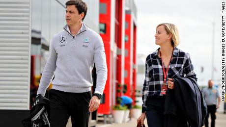 Toto and Susie Wolff in the Paddock during qualifying for the Formula 1 Grand Prix of Great Britain at Silverstone in July 9, 2016.