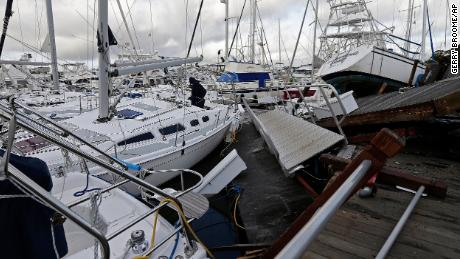 Boats at a marina in Southport, North Carolina, were piled on each other after Hurricane Isaias.