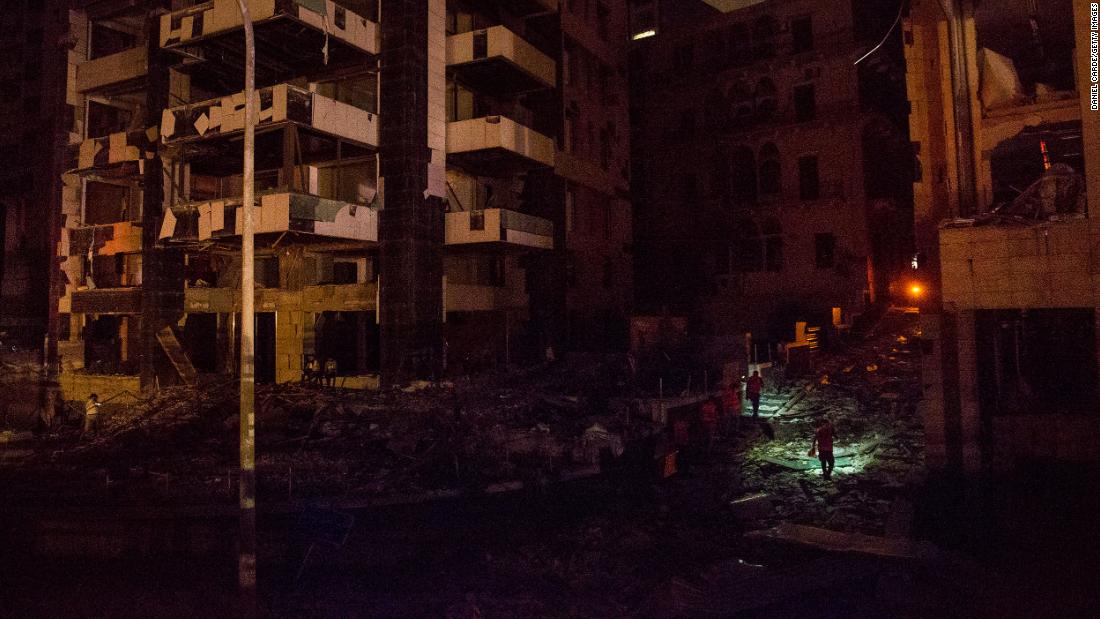 Rescue crews search a street for survivors on August 4, 2020. &quot;People are asking the emergency department about their loved ones, and it is difficult to search at night because there is no electricity,&quot; Health Minister Hamad Hassan &lt;a href=&quot;https://www.cnn.com/middleeast/live-news/lebanon-beirut-explosion-live-updates-dle-intl/h_191ad60f239ae9b49e4332022ce8db8c&quot; target=&quot;_blank&quot;&gt;told the Reuters news agency.&lt;/a&gt; &quot;We are facing a real catastrophe and need time to assess the extent of damages.&quot;