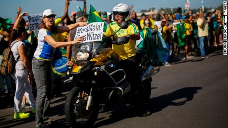 Supporters of President Jair Bolsonaro hold a rally against current Governor of Rio de Janeiro Wilson Witzel on May 31, 2020 in Rio de Janeiro, Brazil.