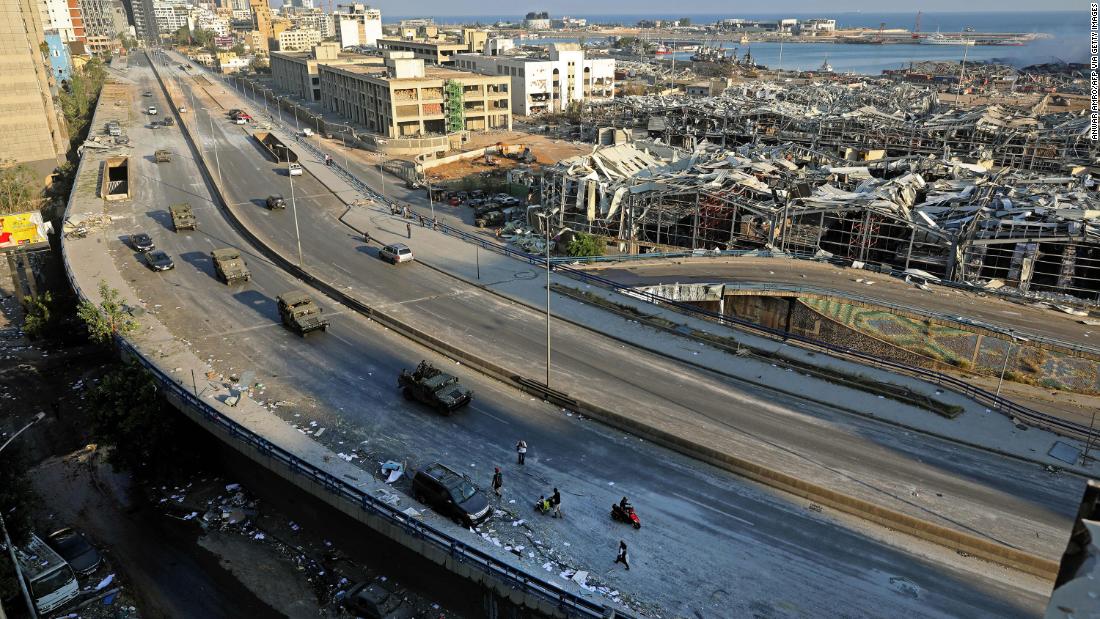 The aftermath of Tuesday&#39;s blast is seen at the port in Beirut.