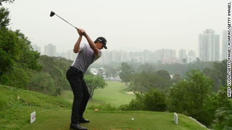 Victor Perez tees off during the final round of the Hong Kong Open at The Hong Kong Golf Club.