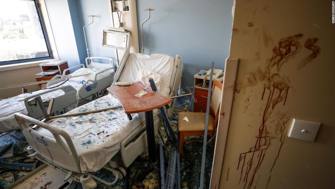 A damaged hospital room is seen on August 5, 2020.