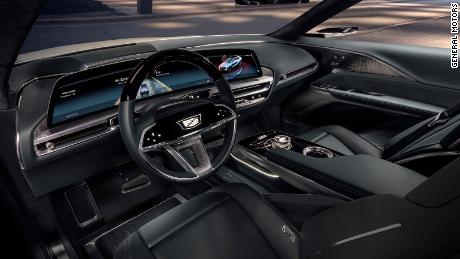 The Cadillac Lyriq&#39;s interior features a huge multi-function LED screen