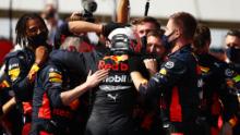 The Red Bull team was ecstatic after Max Verstappen's superb drive to win the 70th Anniversary Grand Prix at Silverstone.