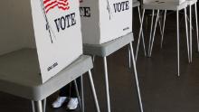 A voter casts their ballot at a polling station in Big Bear, California, November 8, 2016. 