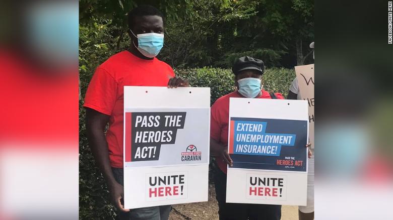 Protesters on July 30 during a demonstration planned by labor union Unite Here which represents about 300,000 hospitality workers.