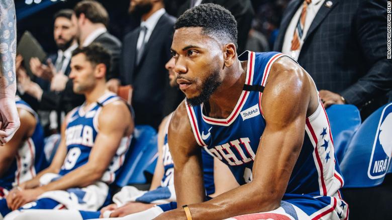 The Philadelphia 76ers Glen Robinson III looks on during an NBA game