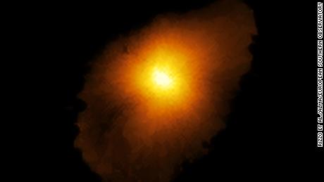 This image shows the galaxy&#39;s true shape after researchers used ALMA data and computer modeling to reconstruct it. 