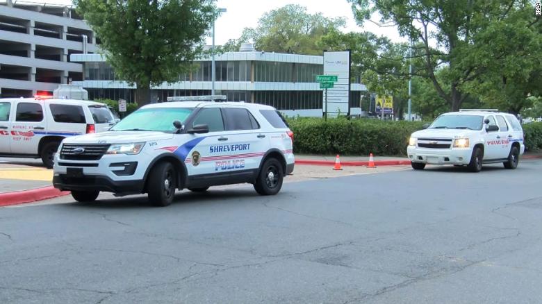 Several police cars were parked outside the medical center in Shreveport on Wednesday morning.