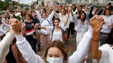 Women in white become faces of Belarus protests as thousands are arrested after disputed election