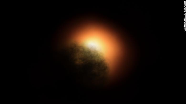 This artist&#39;s illustration shows the unexpected dimming of the star Betelgeuse.