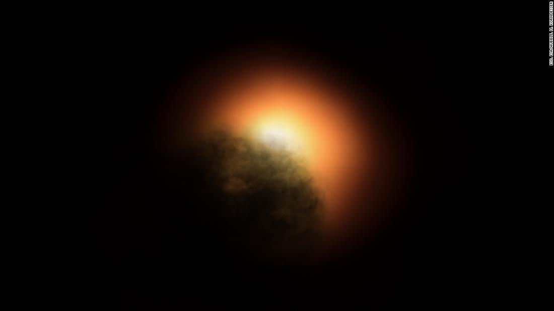 This artist&#39;s illustration shows the unexpected dimming of the star Betelgeuse.