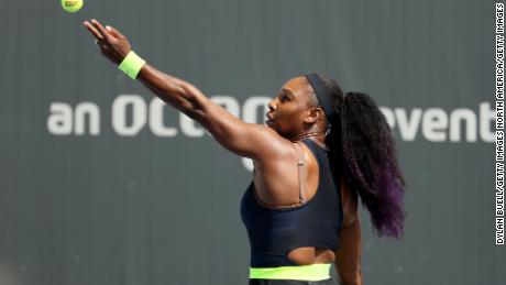 Serena Williams moved to the quarterfinals of her first tournament since early February.