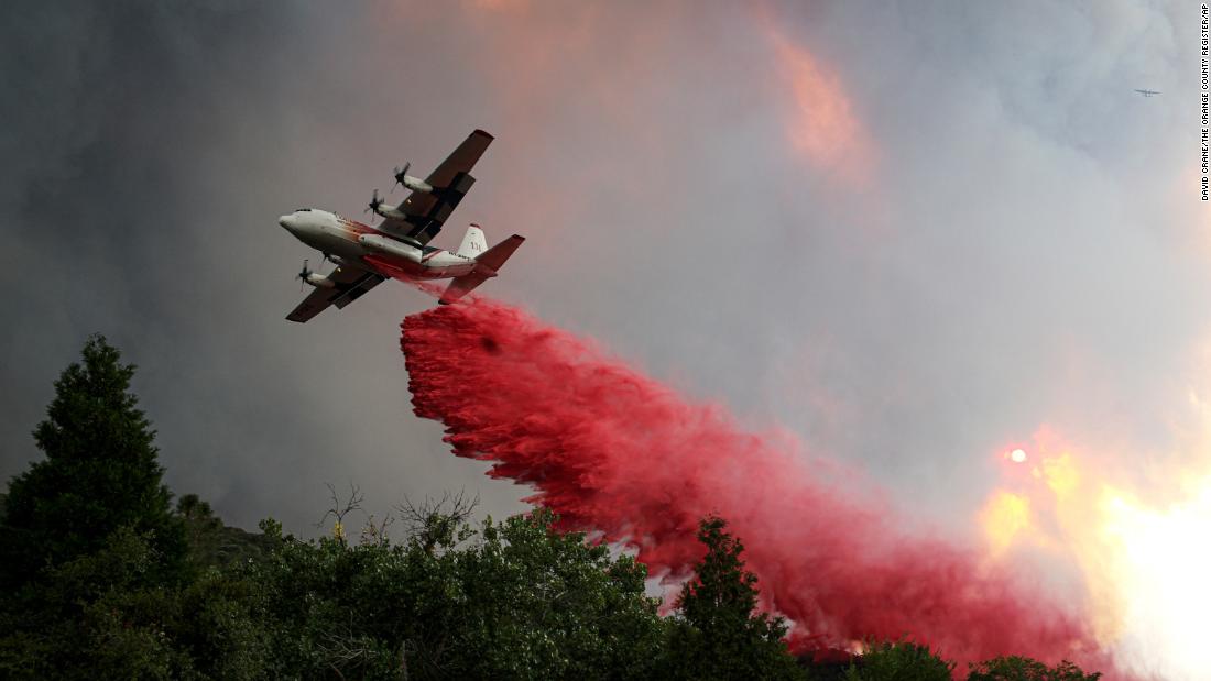A tanker makes a drop on the Lake Fire on August 12.