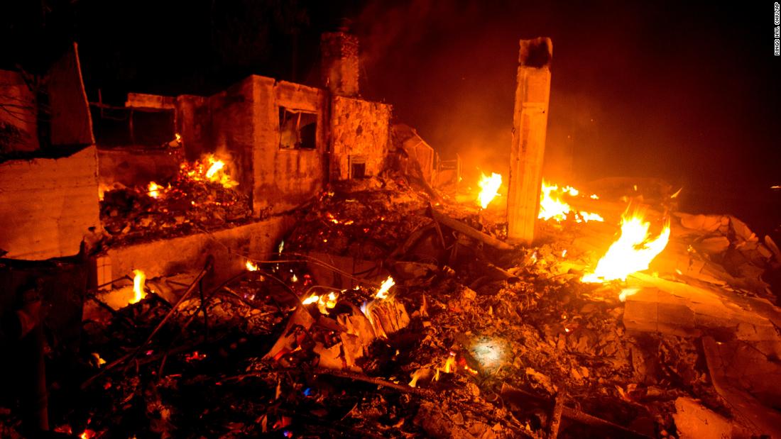 The Lake Fire burns a home in Angeles National Forest on August 13, 2020.