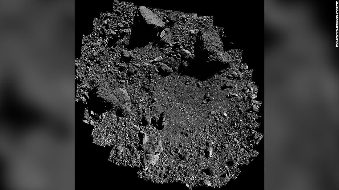 This view of sample site Nightingale on asteroid Bennu is a mosaic of images collected by the OSIRIS-REx spacecraft.