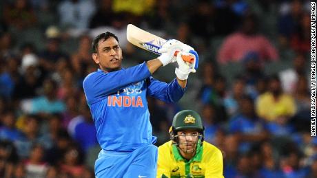 Dhoni bats during game two of the One Day International series against Australia.