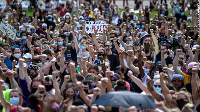 Demonstrators in Saint Paul, Minnesota, on June 2, 2020 protesting the death of George Floyd.