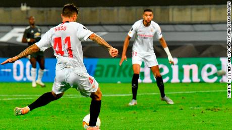 Suso scores against Manchester United.