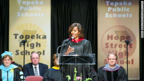 First lady Michelle Obama speaking at Topeka High School in Kansas on May 16, 2014: &quot;It&#39;s about our future.&quot;