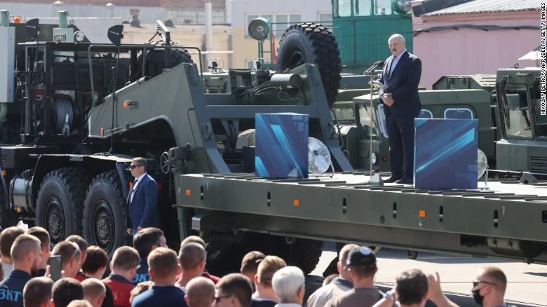 Lukashenko addresses factory employees on Monday. 