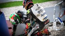 Johann Zarco checks on Franco Morbidelli after the crash. 