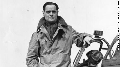 British fighter pilot Douglas Bader pictured on his plane in October 1940. 