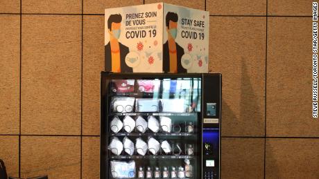 PPE vending machines are available near the departure gates at Pearson International Airport.