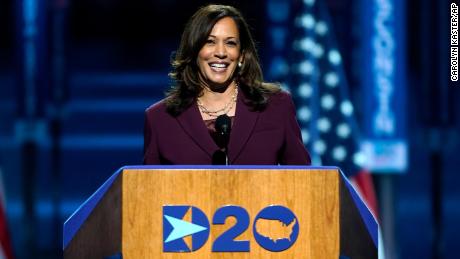 California Sen. Kamala Harris speaks during the third day of the convention.