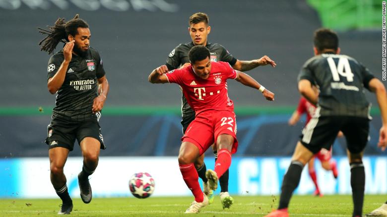 Serge Gnabry beats Lopes with a powerful strike into the top corner.