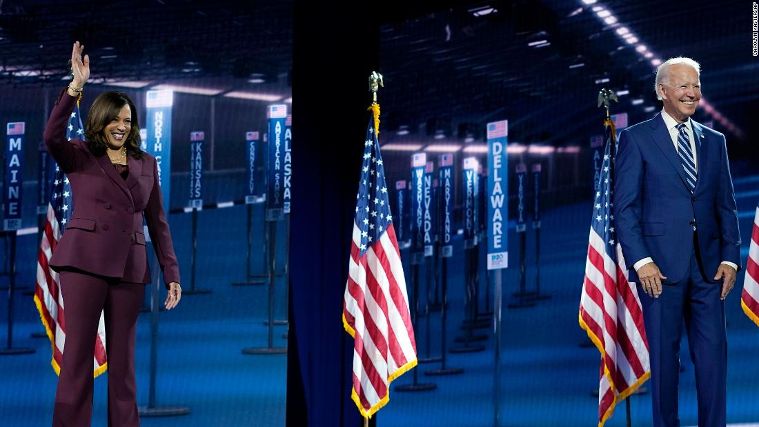 Kamala Harris and Joe Biden accepting the Democratic nomination