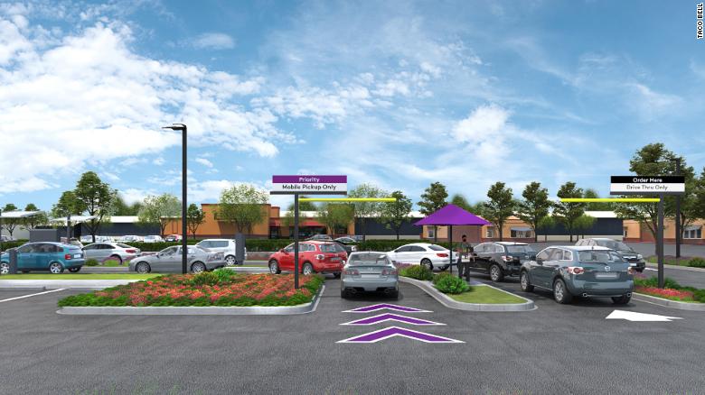 A rendering of Taco Bell&#39;s new concept, which has two drive-thrus.
