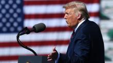 US President Donald Trump speaks outside Mariotti Building Products in Old Forge, Pennsylvania, on August 20, 2020. (Photo by Brendan Smialowski / AFP) (Photo by BRENDAN SMIALOWSKI/AFP via Getty Images)