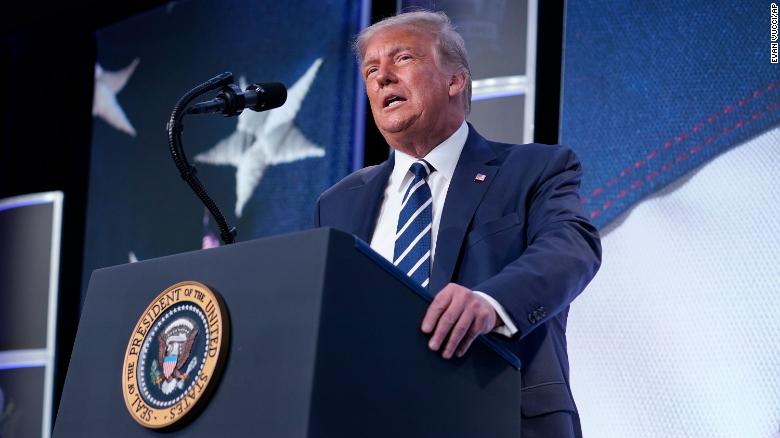 President Donald Trump speaks to the 2020 Council for National Policy Meeting, Friday, Aug. 21, 2020, in Arlington, Va. 