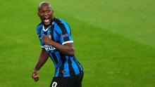 Inter Milan forward Romelu Lukaku celebrates scoring the opening goal.